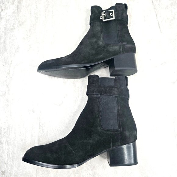 Rag & Bone Moto Boots Size 6.5 Black Suede Biker Block Heel Chelsea Ankle Bootie - Picture 7 of 12